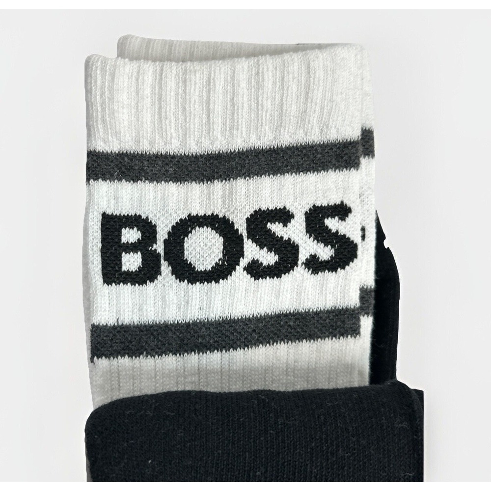 Hugo Boss (3) Pack Men's Crew Socks - Black White - Rib Stripe US 7-13 *NEW* - Picture 5 of 7